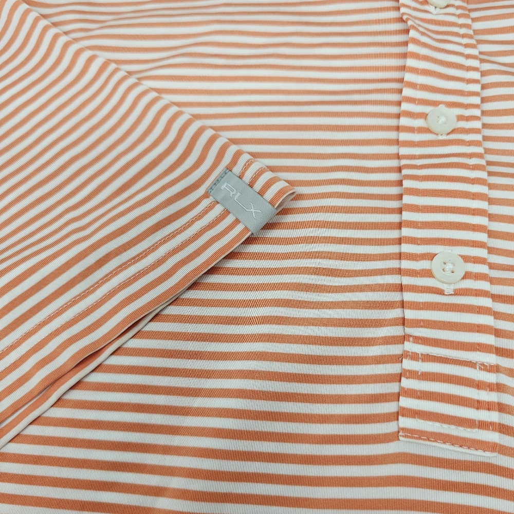 RLX Orange White Striped Polo Men's Size Large Stretch Club Logo On Chest. RLX - Picture 5 of 9